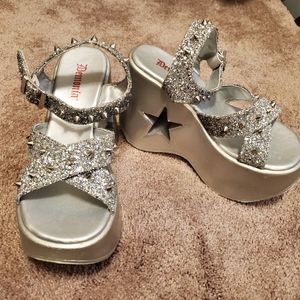 Demonia silver glitter spikes platform sandals